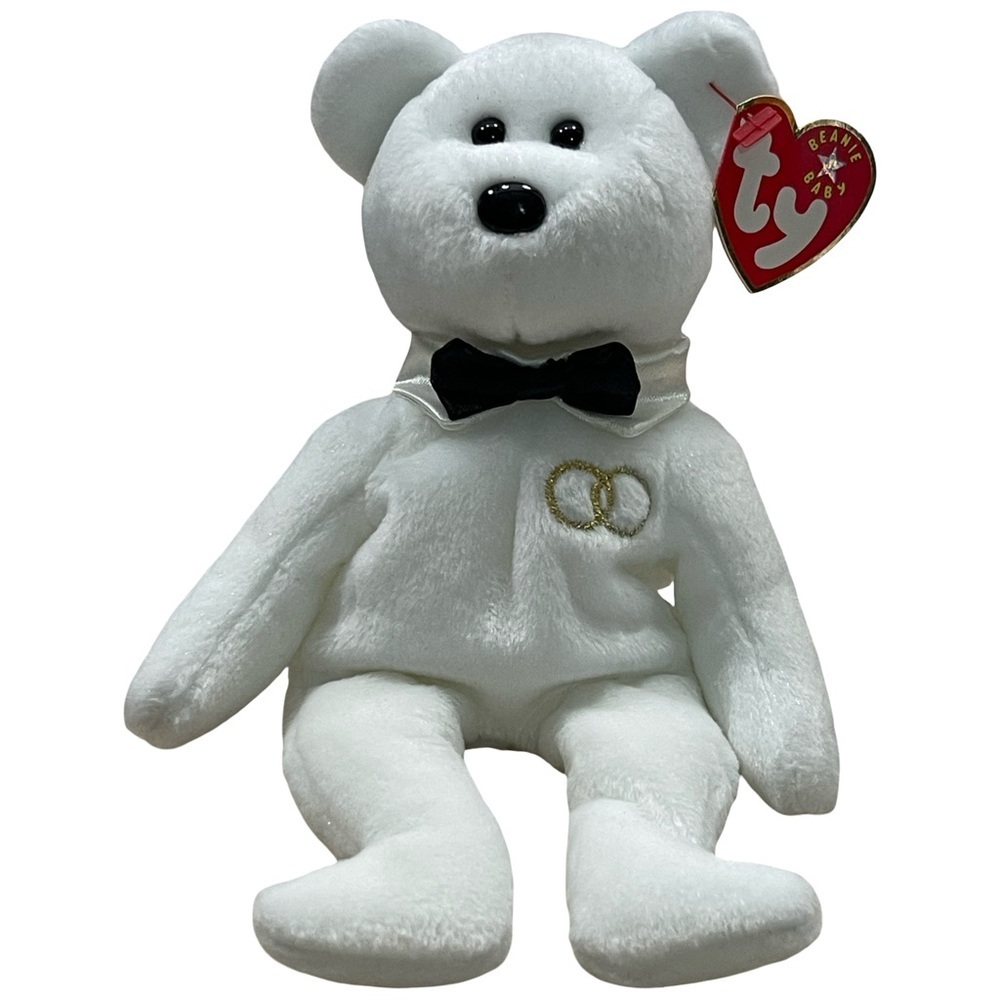MR. 2001 Ty Beanie Babies White Bear Groom with Bow Tie